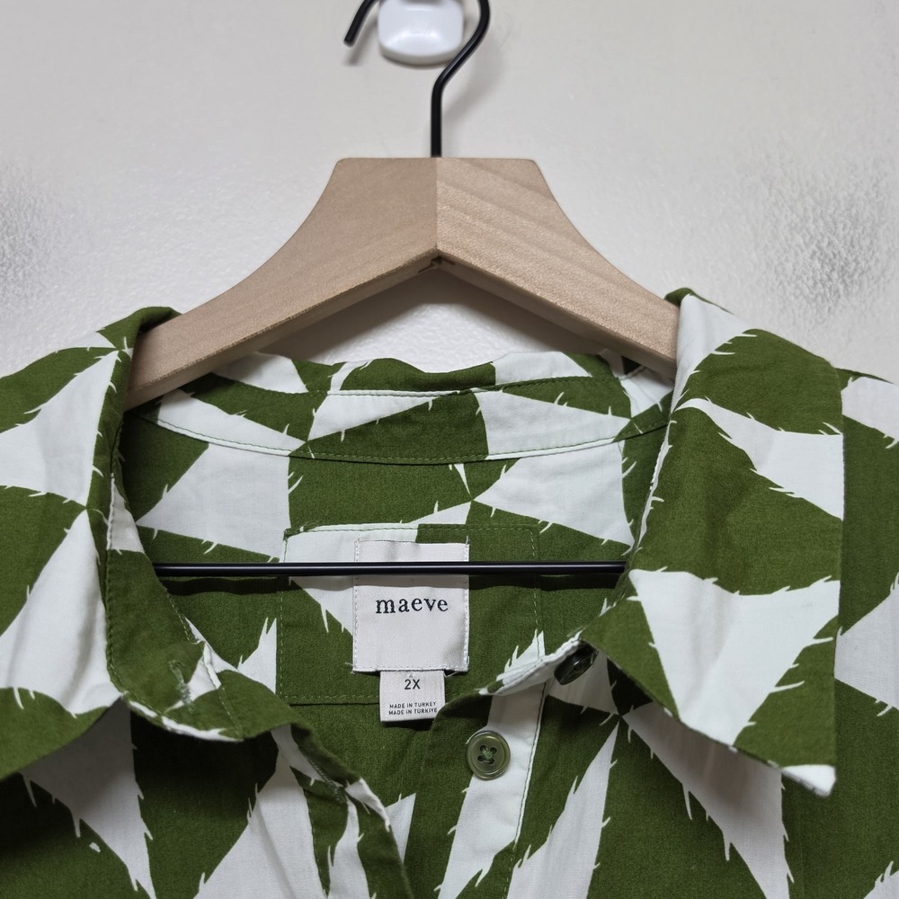 Anthropologie Maeve The Bettina Tiered Shirt Maxi Dress Moss Green Triangle 2X - Picture 3 of 8